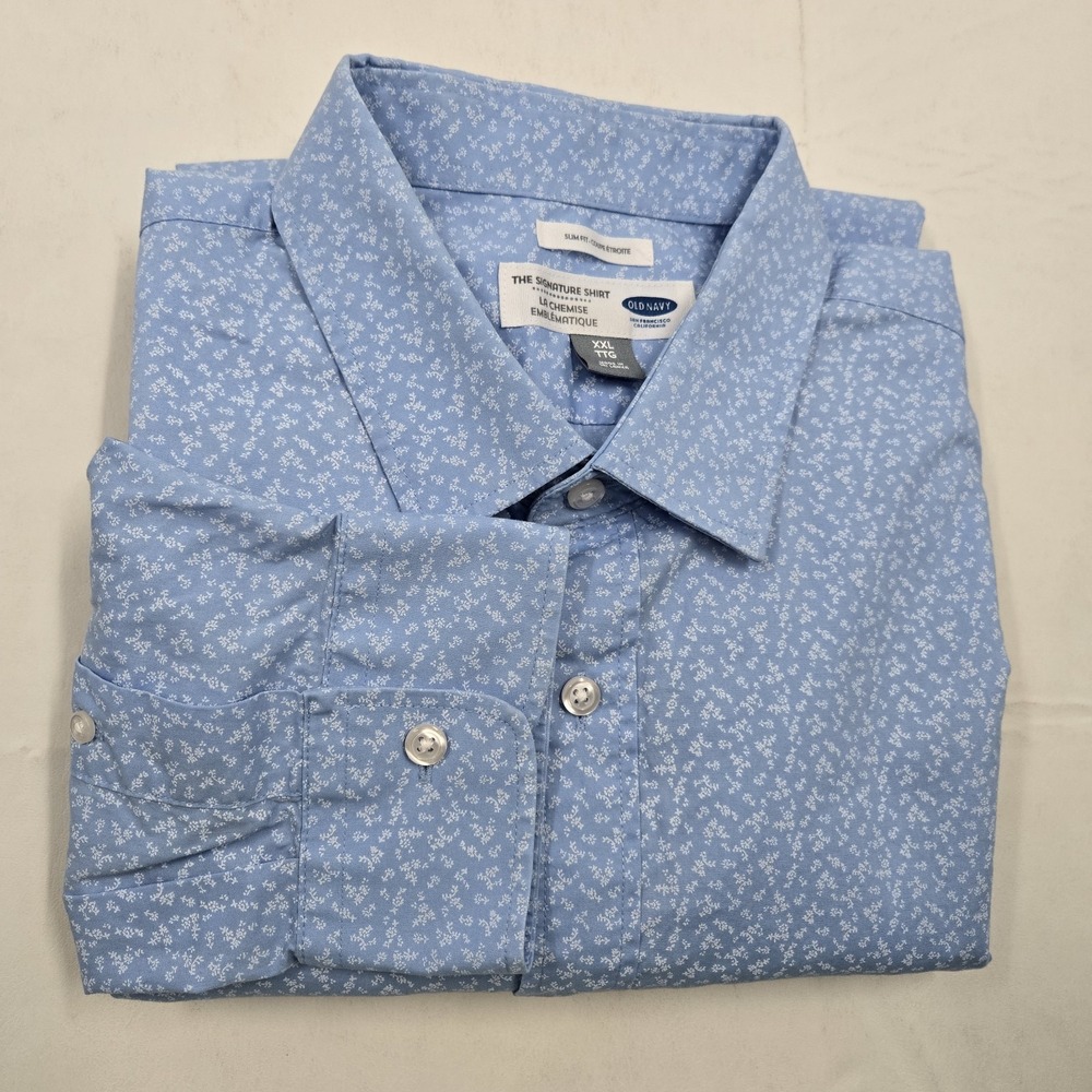 Old Navy The Signature Shirt Men's Size XXL Slim Fit Blue White